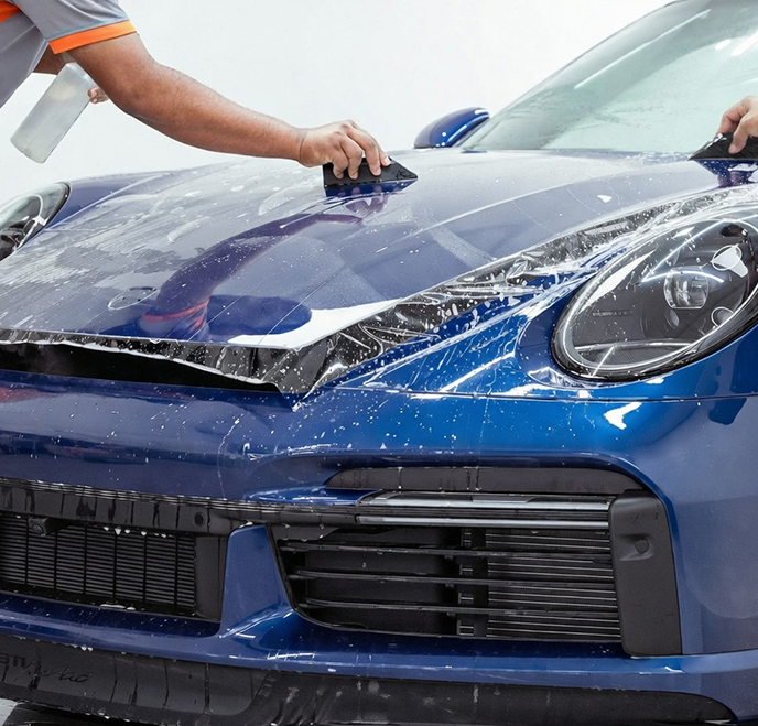 Professional windshield protection film installation